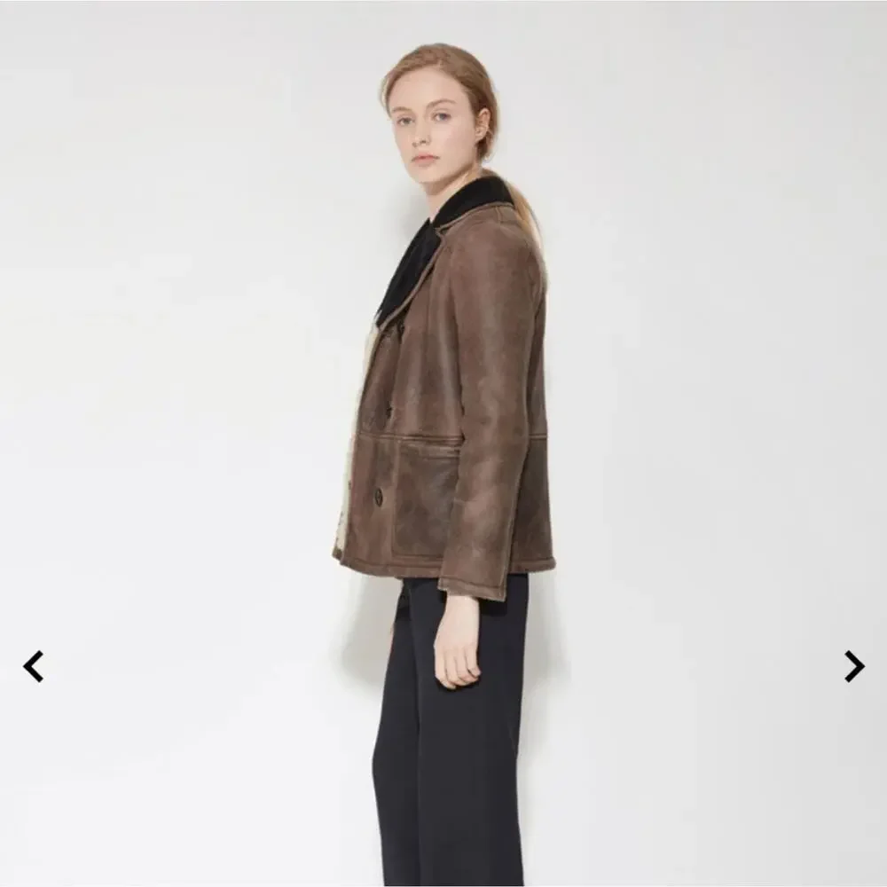 Marni | Brown Leather & Sheepskin Jacket Black Collar 40 Small